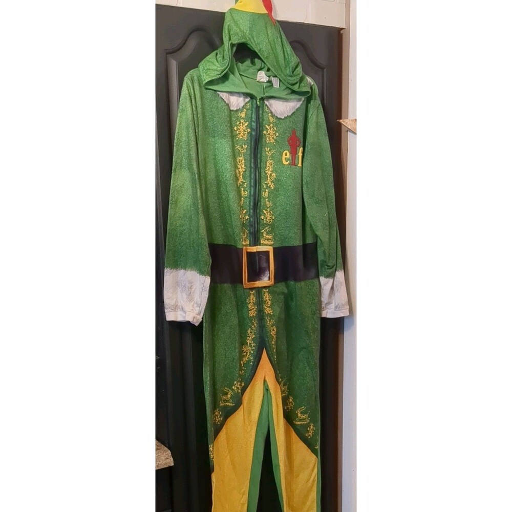 Buddy the ELF sz L Adult One Piece Zipper Costume Hooded